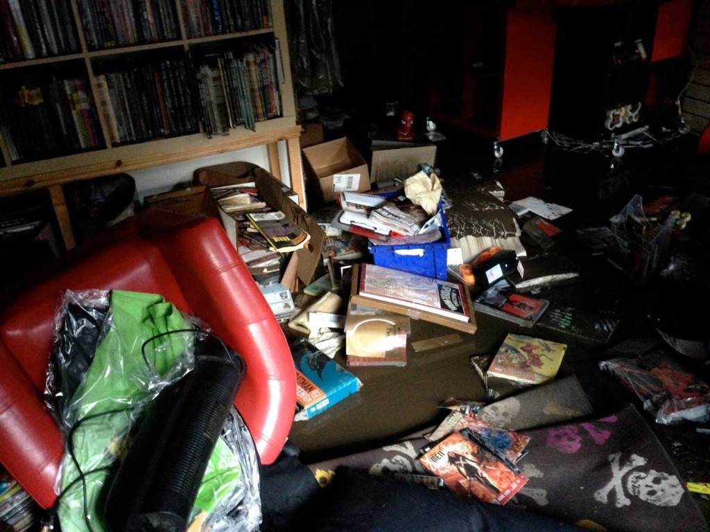 Damages inside 2 Tone Comics after flooding in December 2015. Photo: 2 Tone Comics
