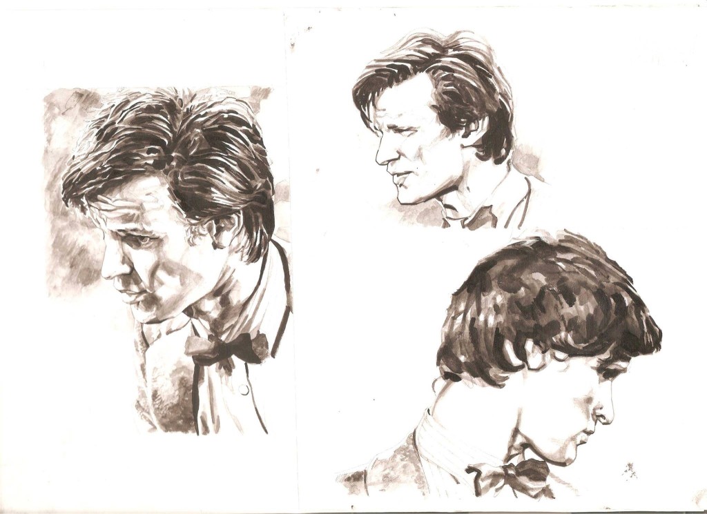Character studies of Matt Smith by Richard Piers Rayner, tests to see if he could capture his Doctor Who likeness. "It's from a few years ago but there are elements here that I've never bettered," he feels. Art © Richard Piers Rayner