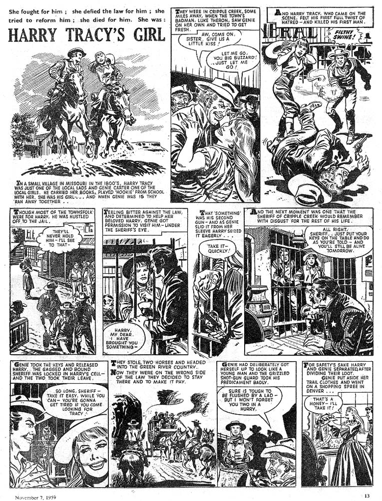 For all its fascination with the female form, some of Top Spot's stories featured strong female characters, such as this tale, "Harry Tracy's Girl". Art by Gino D'Antonio.