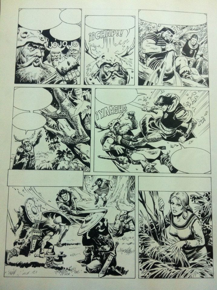 An action-packed page from Los Aventuras del Capitán Trueno, drawn by Luis Bermejo