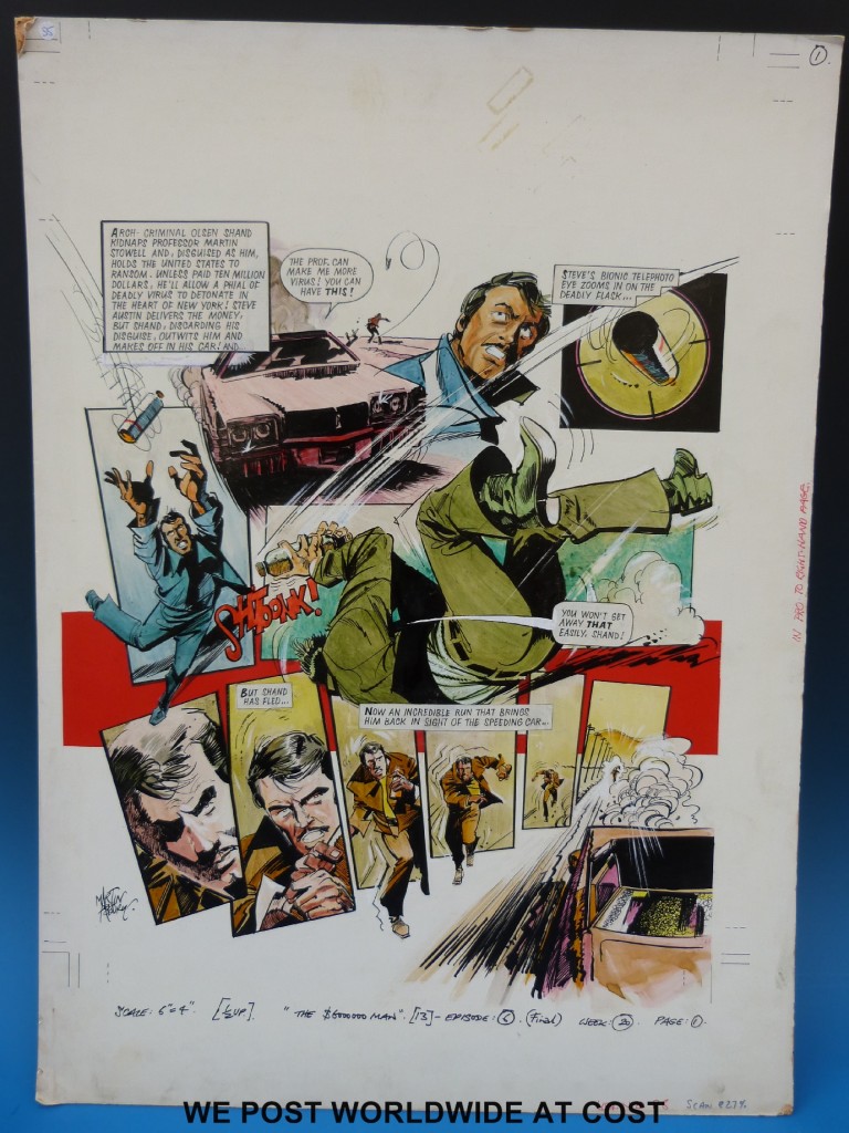 A page from "The Six Million Dollar Man" strip published in Look-In. Art by Martin Asbury