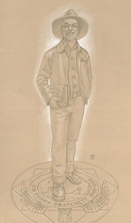 Paul Kidby's design for a Sir Terry Pratchett statue