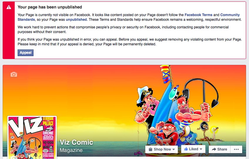 The official VIZ Facebook page has been suspended.
