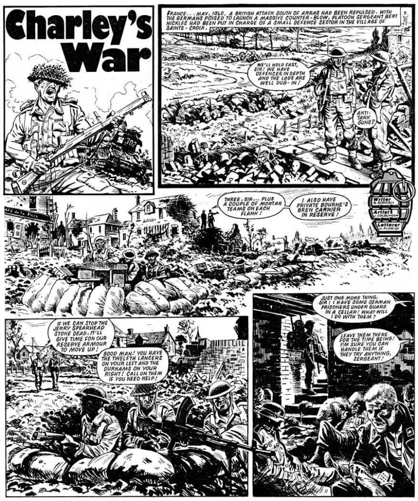A page of the World War Two “Charley’s War”, scripted by Scott Goodall, art by Joe Colquhoun 