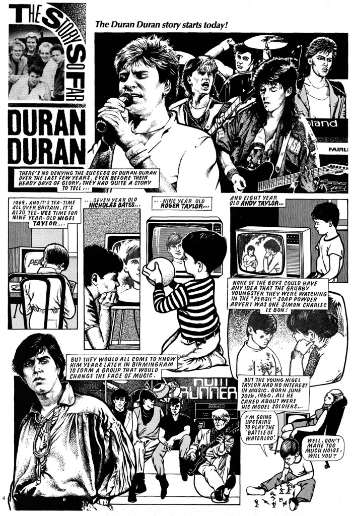 A page from one of Steve's early strips for Look-In - "Duran Duran - The Story So Far"