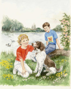 Children and Spaniel by Shirley Bellwood