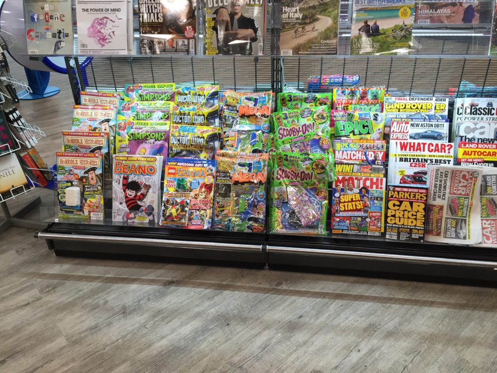 Comics on sale in Booths, Poulton-le-Fylde. Even the smaller range gets better treatment than it does in some WH Smiths