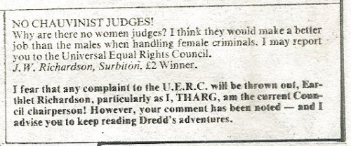 Judge Dredd: No Chauvinist Judges Letter