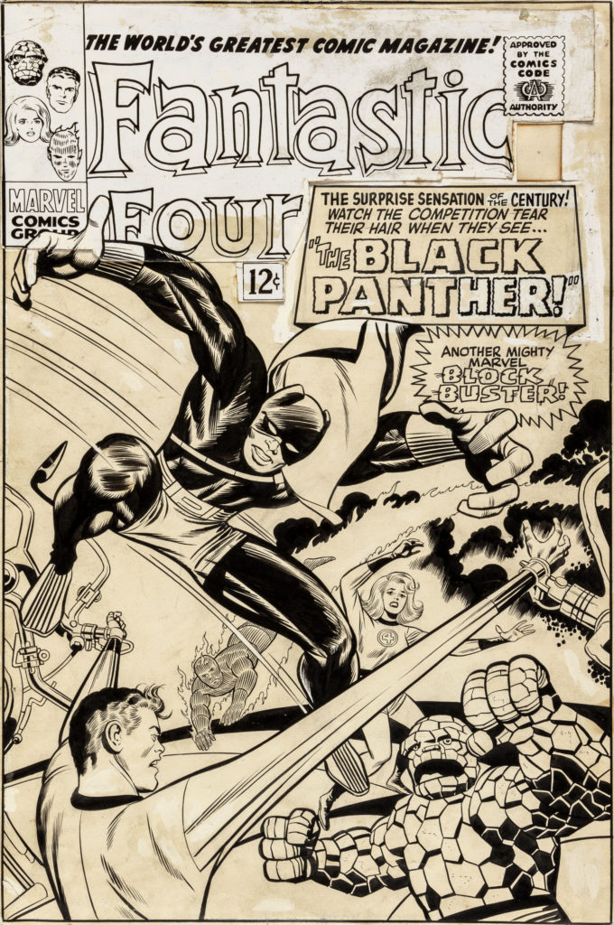 Jack Kirby and Joe Sinnott Fantastic Four #52 Unused First Black Panther Cover Original Art (Marvel, 1966).