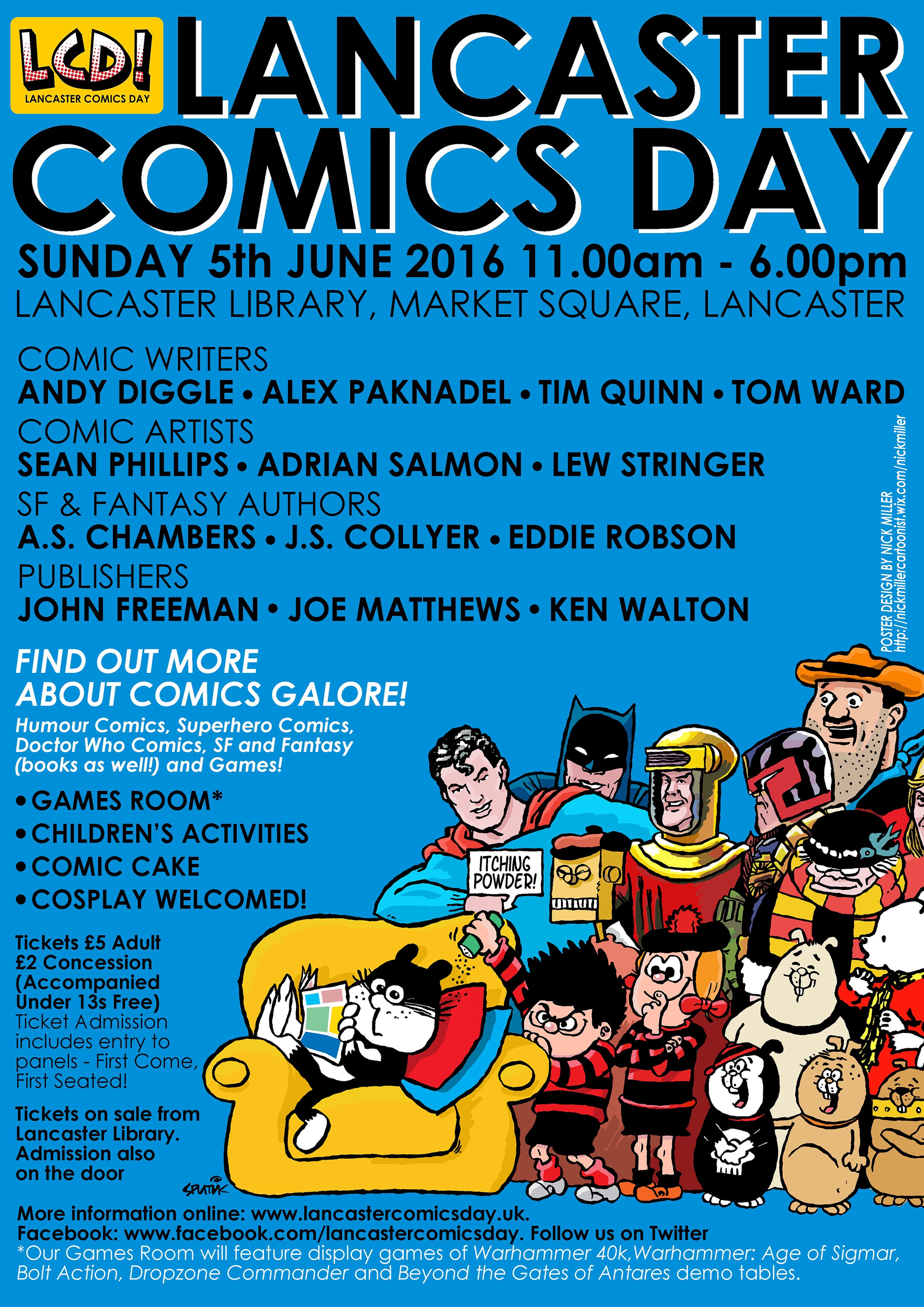 The official 2016 Lancaster Comics Day poster, art by local comics creator Nick Miller.