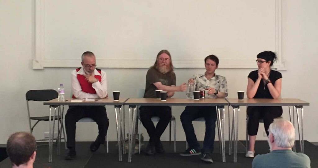 Author Austin Chambers chairs a lively panel on SF and fantasy books and games with Ken Walton (of Cakebread & Walton), Eddie Robson and JS Collyer