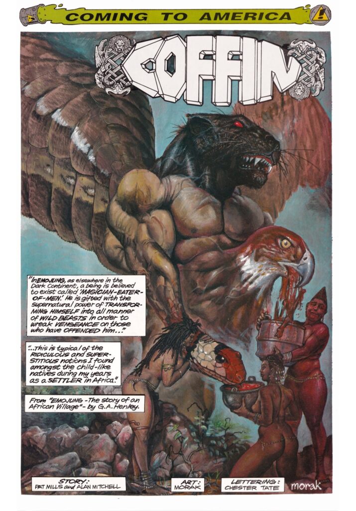 "Coffin" by Coffin strip from Toxic! (1991) Alan Mitchell, co-written with Pat Mills, art by Morak, for Toxic! 