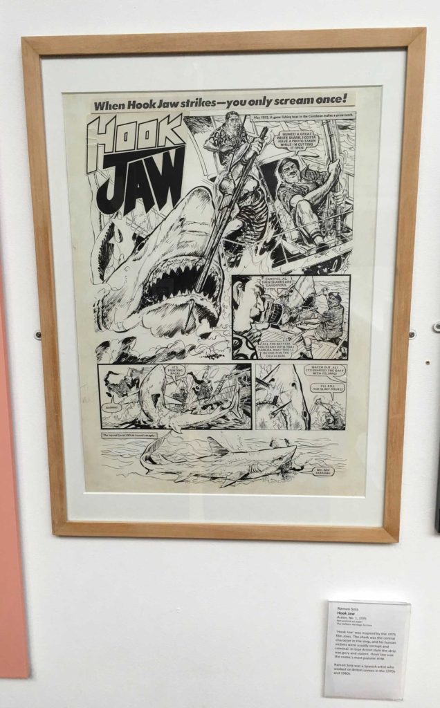 The first page of the first episode of the Action strip "Hookjaw", art by Ramon Sola