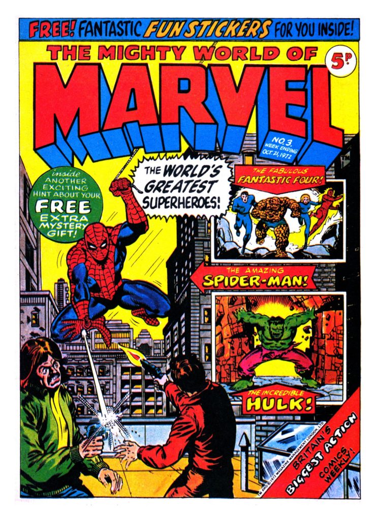 The published cover of The Mighty World Of Marvel #3, cover dated 21st October 1972. Art by Jim Starlin.