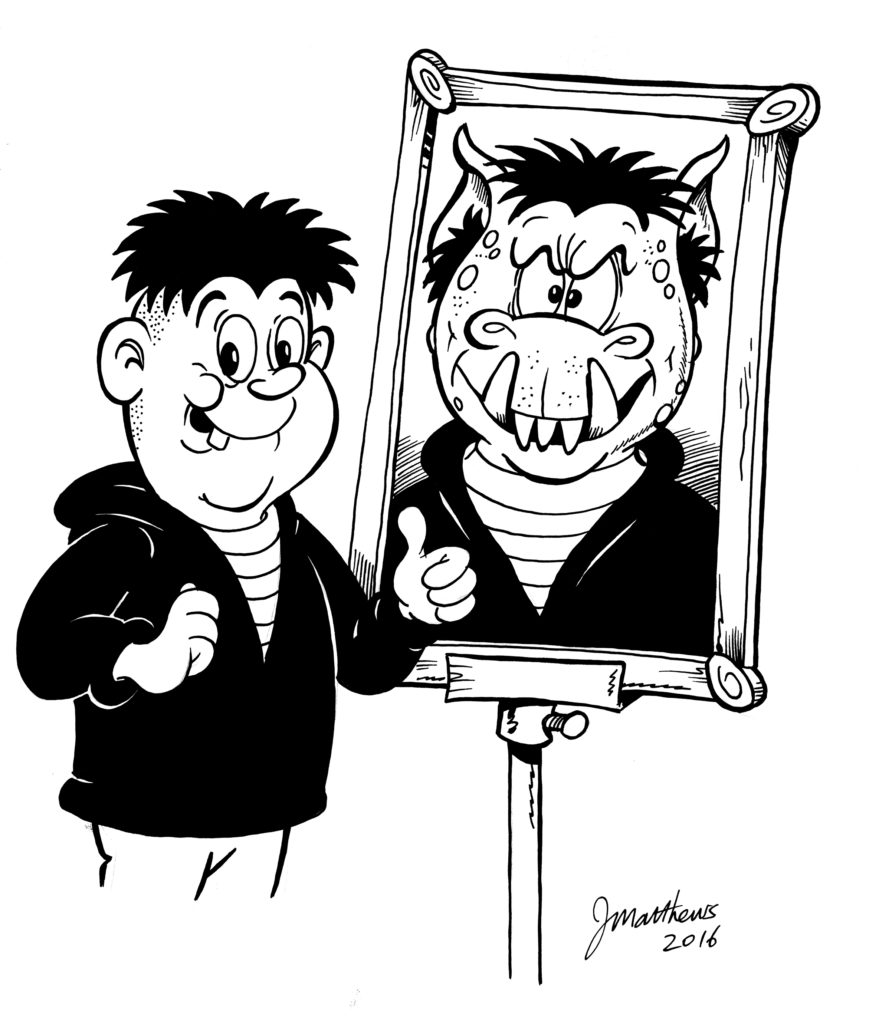 A modern look to Ken Reid's popular character Faceache, by Joe Matthews.