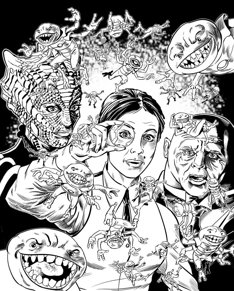 Doctor Who's Paternoster Gang by Russ Leach. Inks for an illustration for a new short story featuring the characters for Doctor Who Adventures Issue 17, written by Tommy Donbavand.
