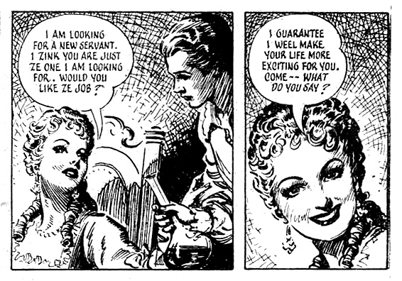 Art from a comic strip biography of the famous cross-dressing pirate Mary Read, for the weekly paper Answers, published in 1952. Art by Reginald Heade. (With thanks to Phil Rushton).