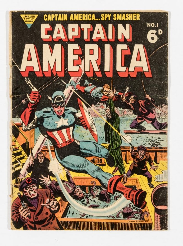 Captain America 1 (1954), the British L. Miller reprint of US Captain America #77 with John Romita cover and story art. With The Human Torch by Dick Ayres.
