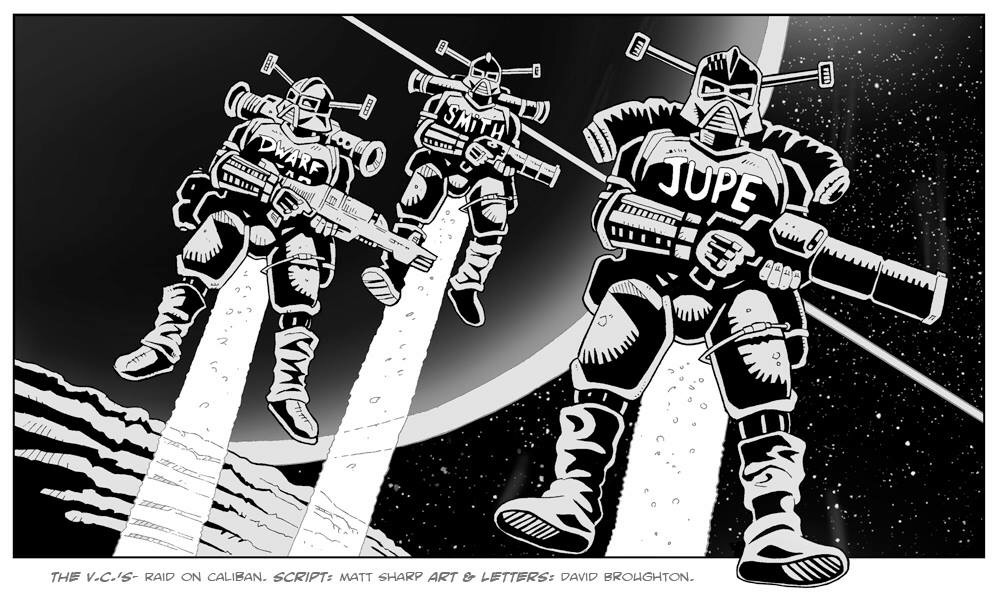 "Raid on Caliban" written by Matt Sharp, drawn by David Broughton