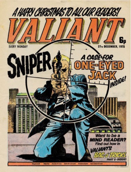 The decidedly very un-Christmas-like first cover appearance of One-Eyed Jack (Valiant cover dated 27th December 1975)