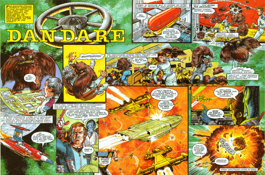 The opening spread of "Dan Dare" from the first merged issue of Eagle and Battle (Issue 308, cover dated 30th January 1988).