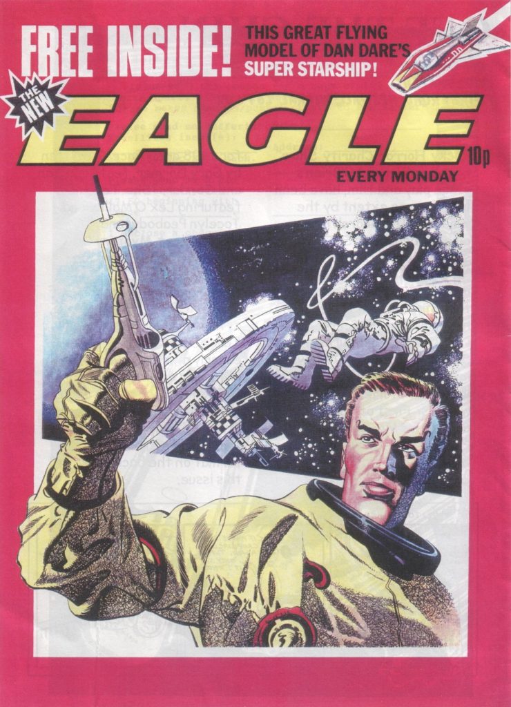 The spaceship in the top right on this Eagle dummy, featuring a cover by Frank Bellamy, is taken from a "Rise and Fall of the Trigan Empire" strip