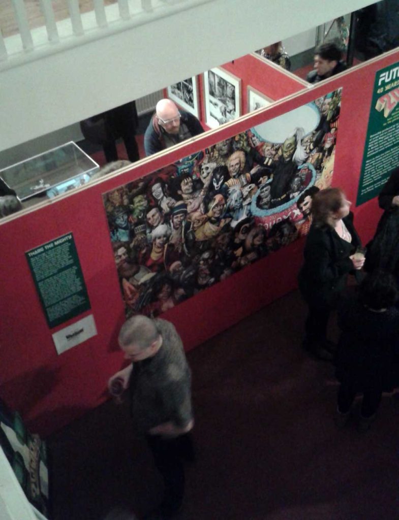 2000AD fans enjoying the Future Shock! anniversary exhibition at London's Cartoon Museum on its opening night