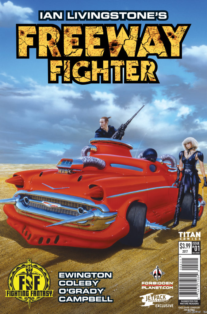 Freeway Fighter #1, Signed Forbidden Planet/Jetpack Jim Burns Variant, available at the Forbidden Planet signing on 20th May 2017