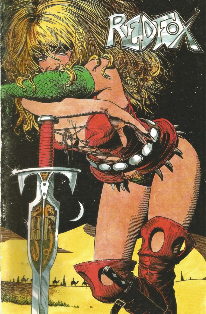 A "Redfox" cover by Brian Bolland, one of the creator owned projects published by Harrier. Valkyrie Press was originally established to publish Redfox post Harrier; they also later published Bryan Talbot's The Adventures of Luther Arkwright.