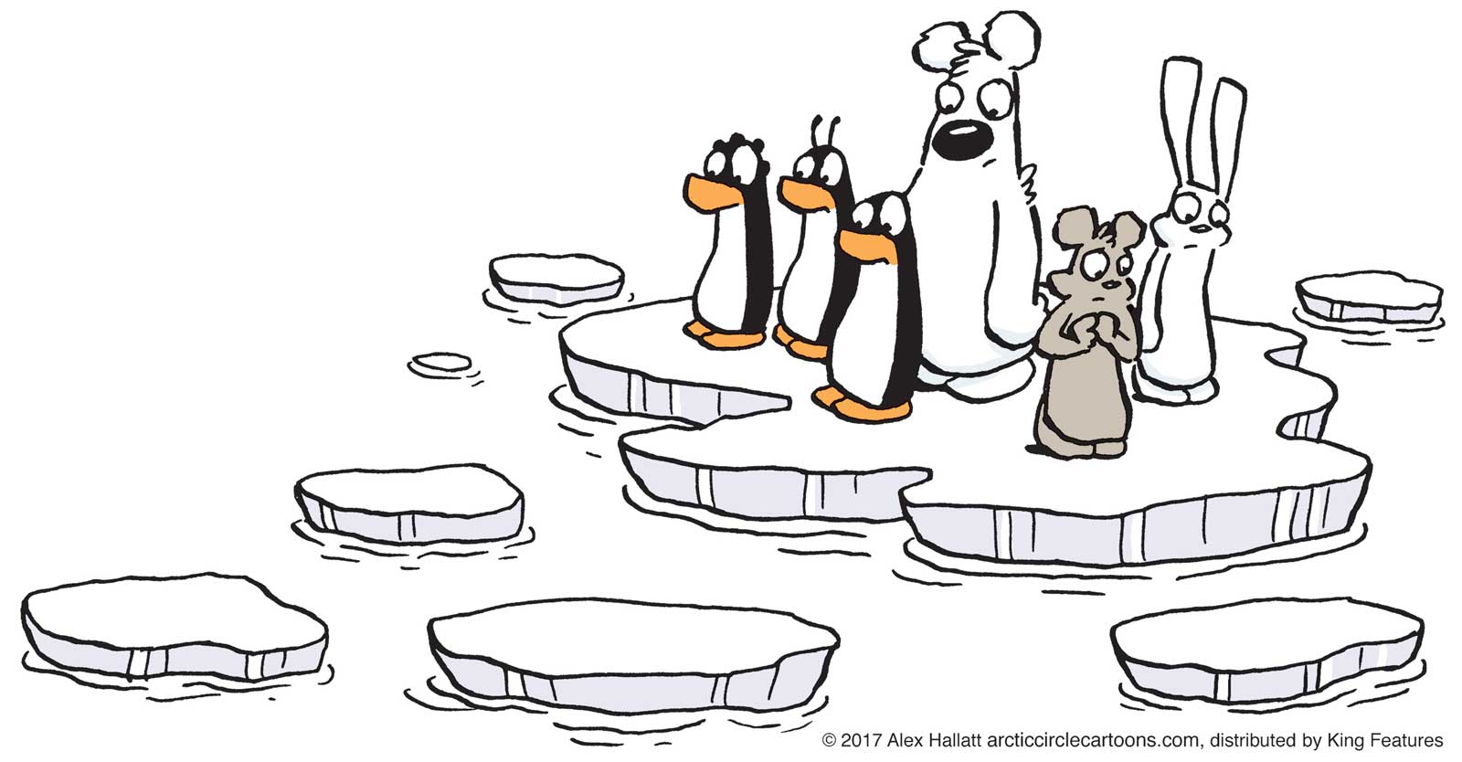 The cast of Arctic Circle, a strip created by British cartoonist Alex Hallatt