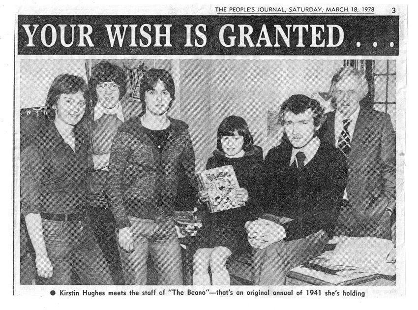 The Beano staff in 1978. From left to right, Steve Bright, Alan Digby (later a The Beano editor), Andy Sturrock, Kirsten (we wonder what she's doing now - probably anything that doesn't involve comics!), Dave Donaldson (former Nutty editor and Managing Editor) and Harry Cramond.