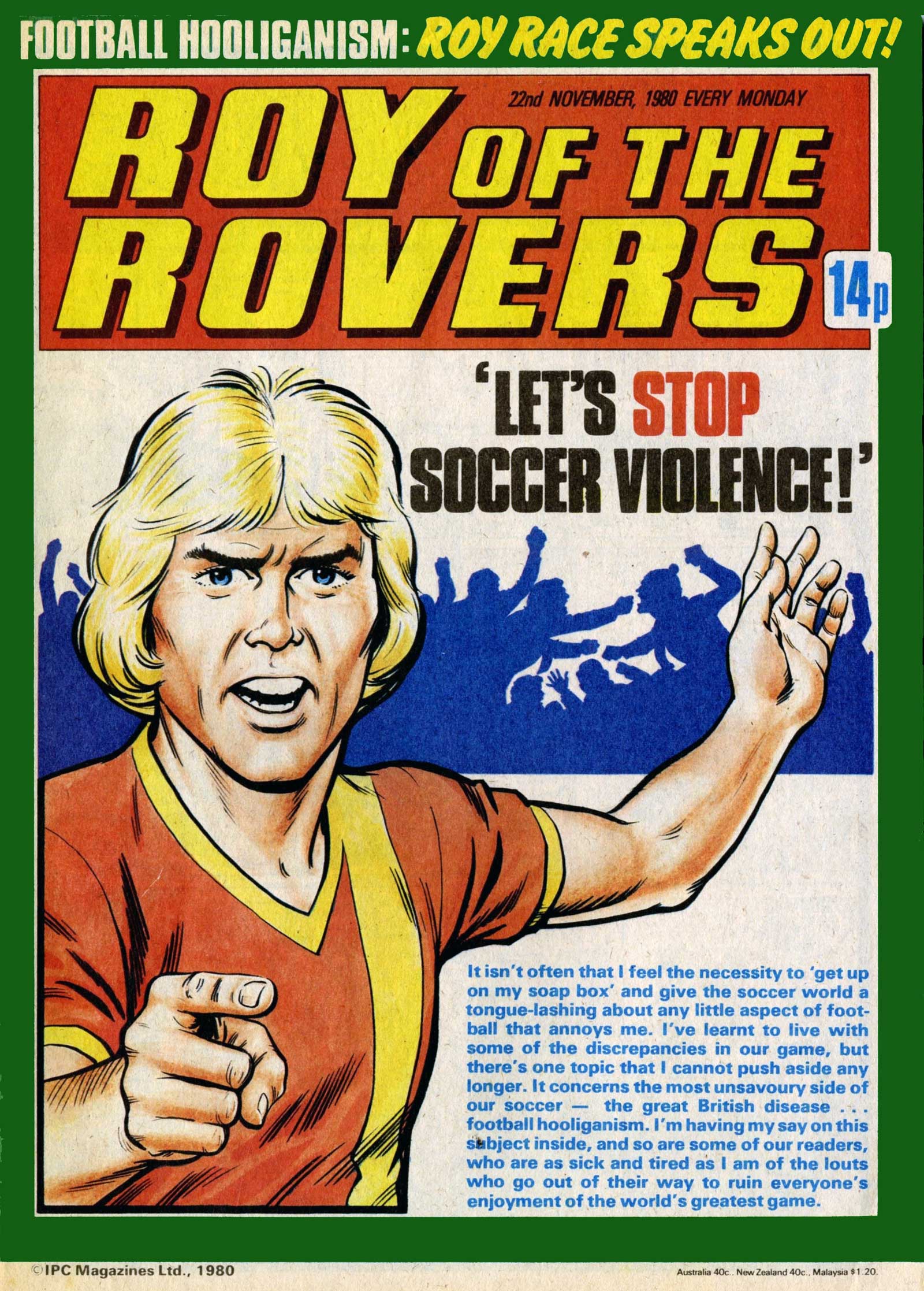 Roy of the Rovers, cover date 22nd November 1980. A cover exemplifying much of what Roy stood for