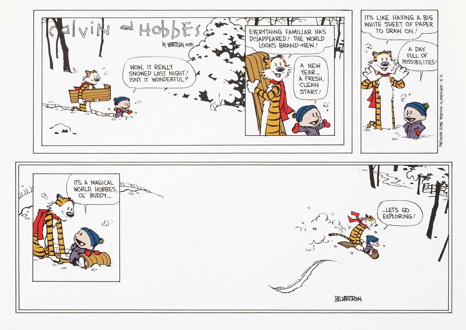 Bill Watterson Calvin and Hobbes "The Last Sunday" Print Signed dated 12-31-95 (Universal Press Syndicate, 1995).