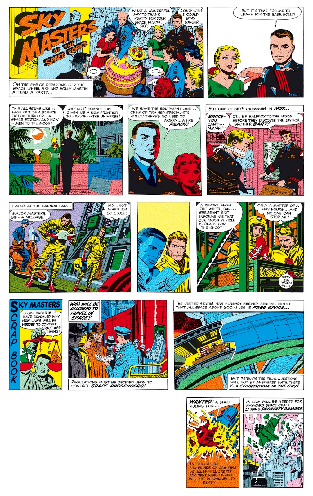 One of the Sky Masters Sunday strips published in 1959. The two panels at the bottom of this image were used in the strip's horizontal format