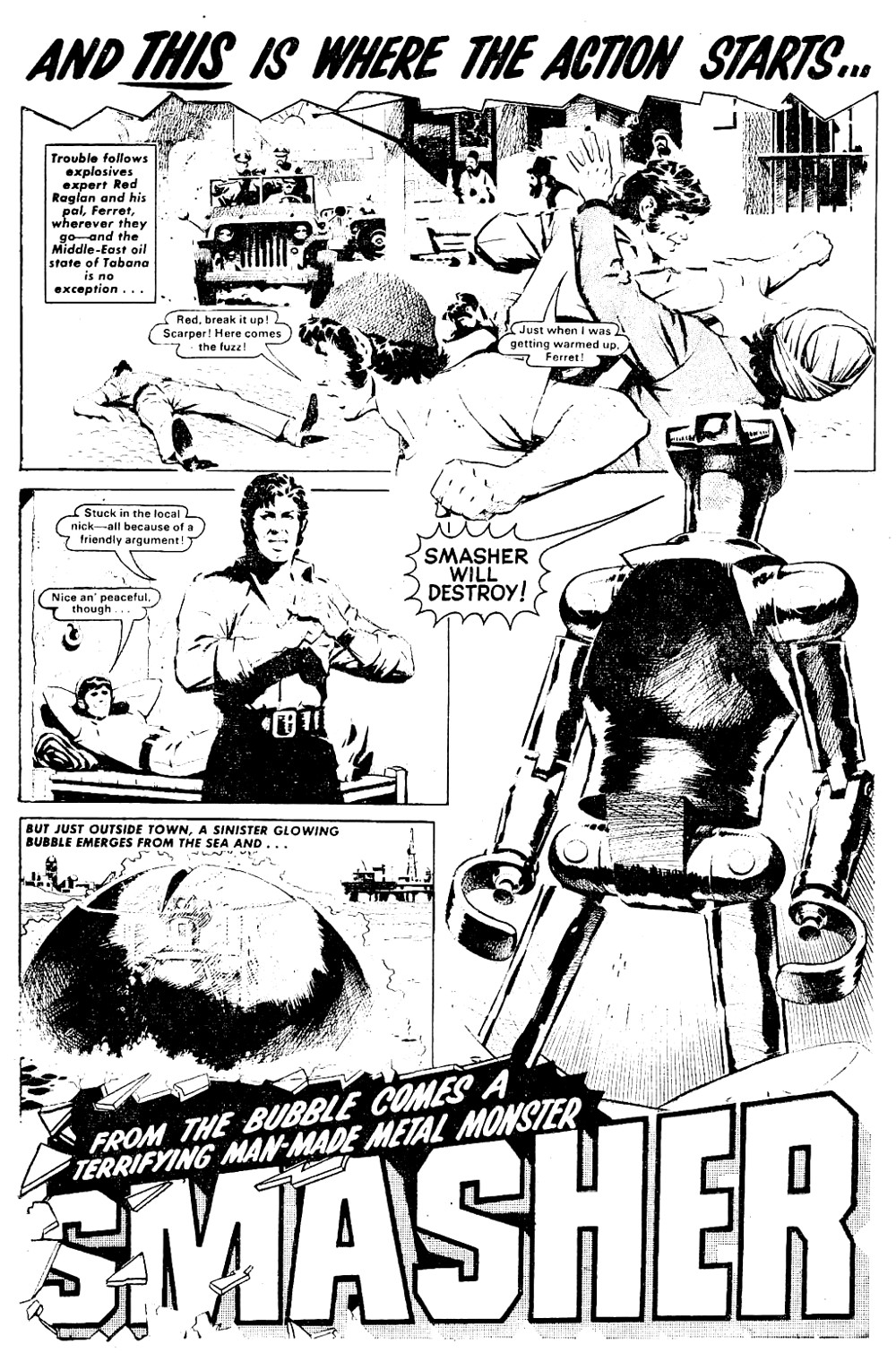 Art by Ian Kennedy for "Smasher", for the first issue of the DC Thomson title Bullet