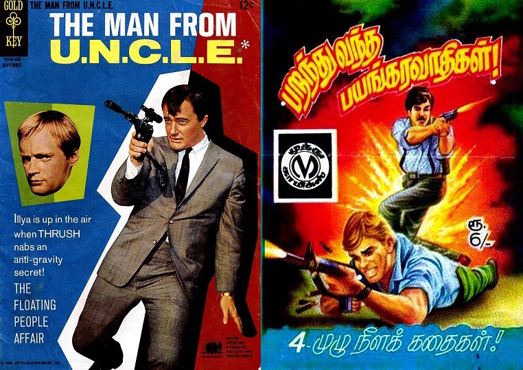 The covers of Man from U.N.C.L.E. #8 Muthu Comics and (Parandhu Vandha Bayangaravathikal)