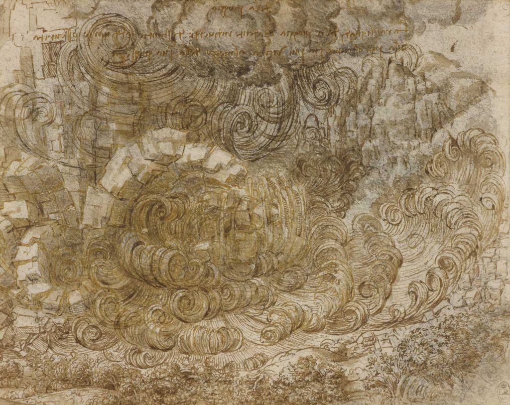 "A Deluge" c.1517-18, black chalk, pen and ink, wash by Leonardo da Vinci, which will be on display at the National Museum Cardiff 