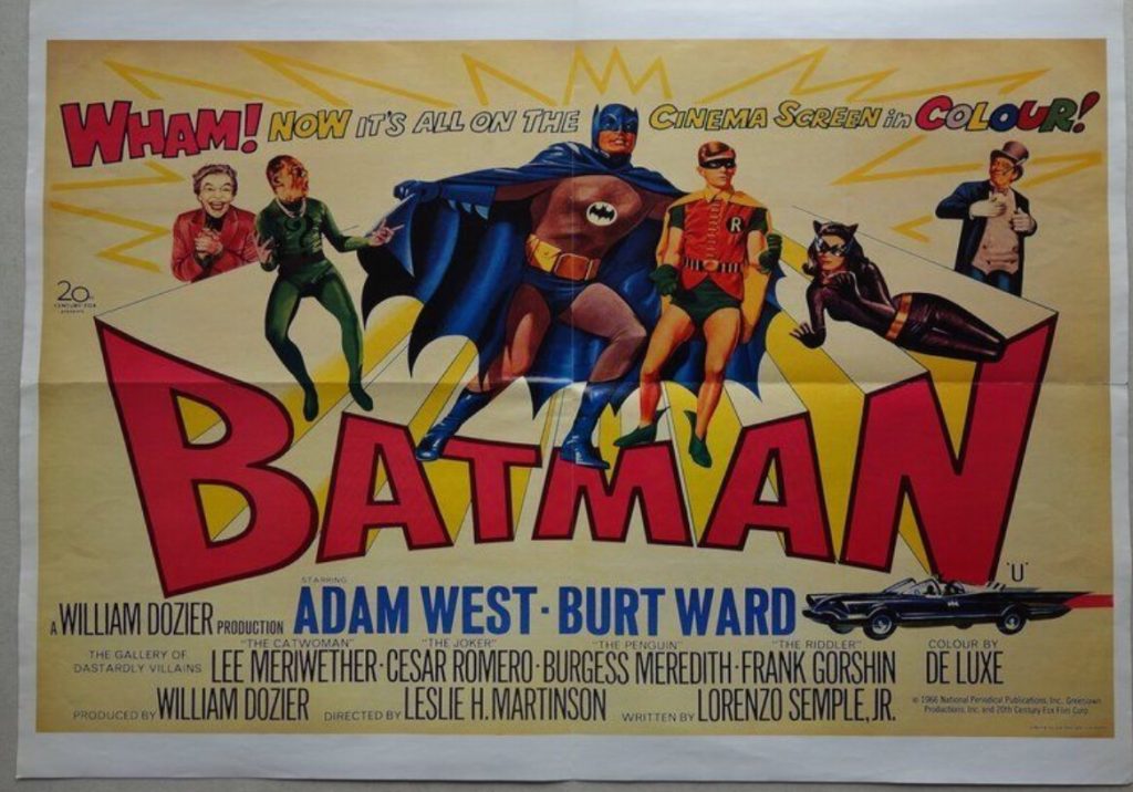 Reproduction Batman (1966) Poster. This is a version that was released as a double-sided poster, with the Psycho film poster on the reverse. Origin unknown