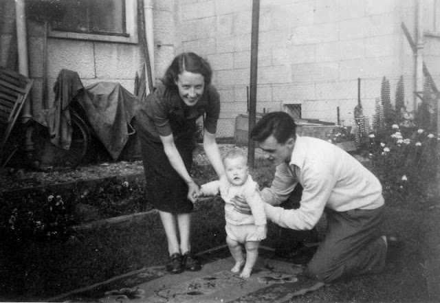 Anne and Willie with Chrys at Chrys' grandparent's house in Kingswell Terrace, Letham, Perth in 1953, Image courtesy Chrys Muirhead