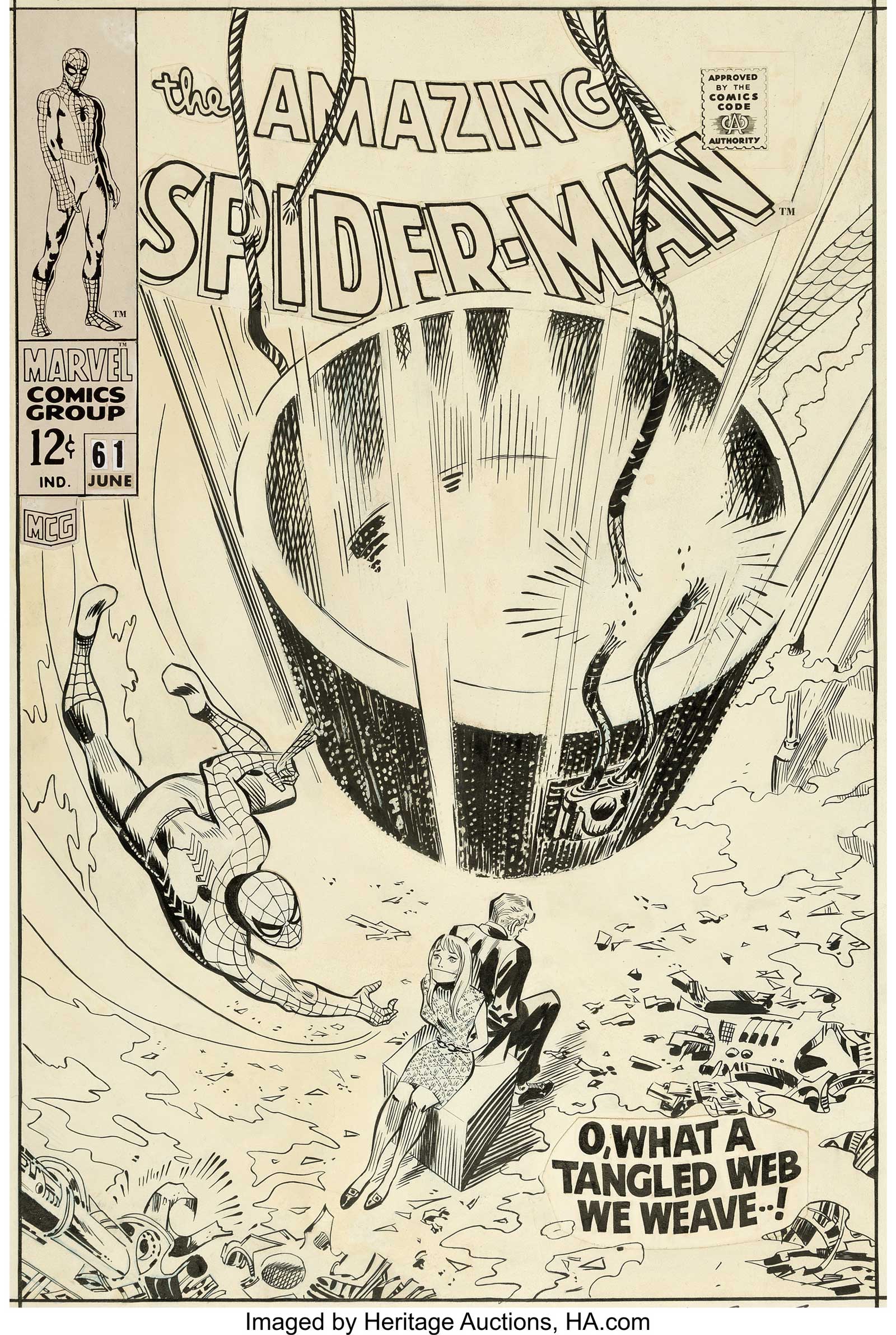 John Romita Sr. Amazing Spider-Man #61 Cover Original Art (Marvel, 1968). The first cover appearance for Gwen Stacy as well as her father Captain George Stacy