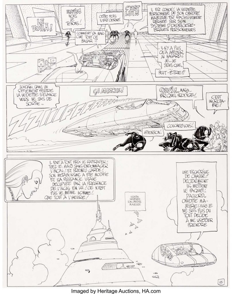 Moebius (Jean Giraud)The Black Incal Page 25 Original Art (Humanoïdes Associés, 1991). From a story by Jodorowsky, Moebius produced The Incal, a pillar of contemporary science fiction. This page comes from the first volume in the saga, which would inspire generations of artists worldwide