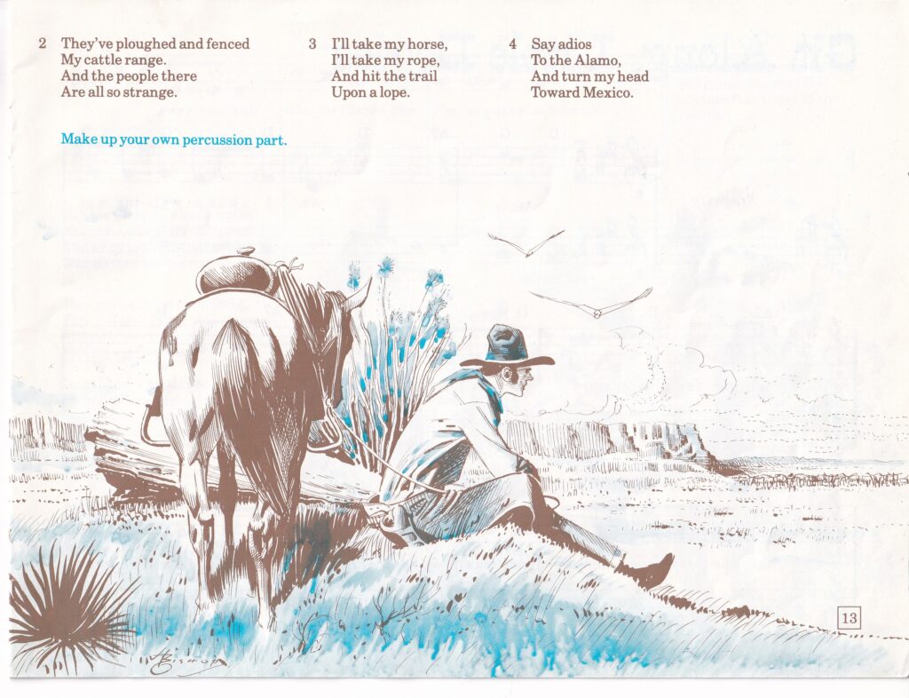 Time and Tune: Cowboys and Indians, BBC Radio Booklet (1985), art by Harry Bishop