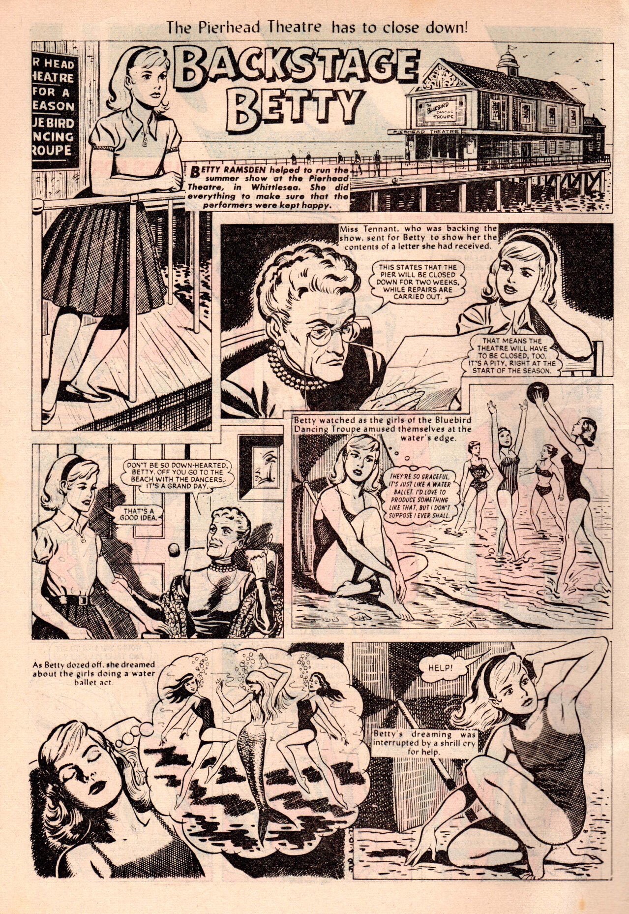 A page from the Judy story "Backstage Betty", artist unknown. Names such as Peter Kay and Neville Wilson have been discounted.