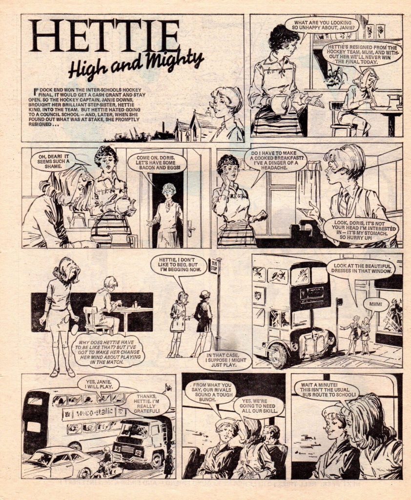 A page from "Hettie High and Mighty", which was published in Jinty in 1975. Artist unknown.