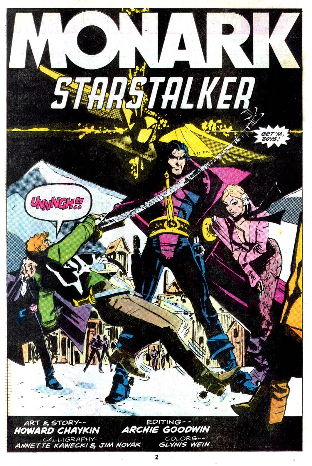 The opening page of the Monark Starstalker by Howard Chaykin, from Marvel Premiere © Marvel Comics