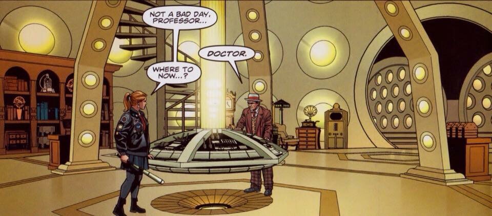 A panel from the Doctor Who story “Doctor Who - Armageddon Gambit”, written by John Freeman, art by Christopher Jones, colour by Marco Lesko