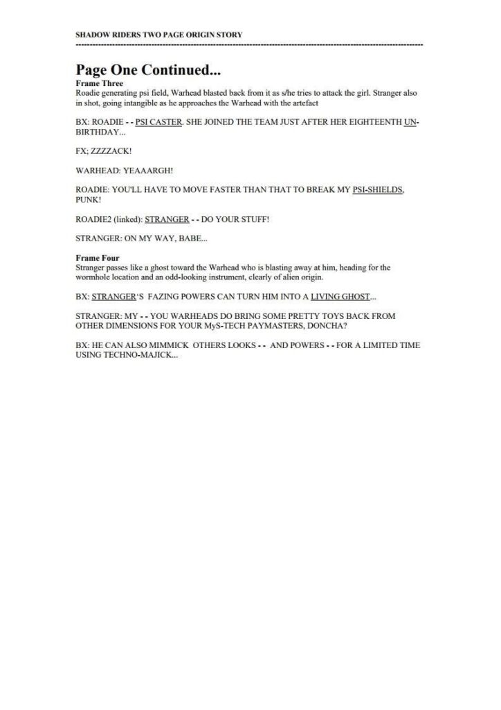 Shadow Riders Two-Page “Introductory Story” by John Freeman, intended for use in Overkill - Page 2