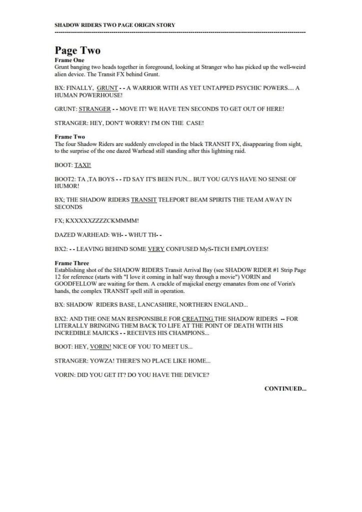 Shadow Riders Two-Page “Introductory Story” by John Freeman, intended for use in Overkill - Page 3