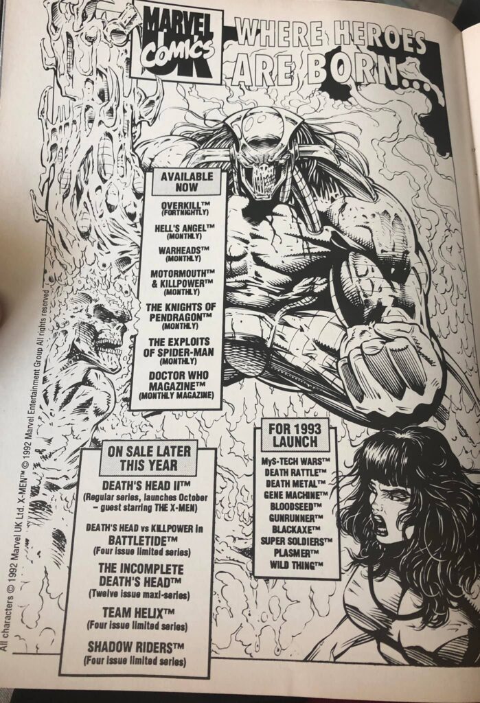 A 1992 Marvel UK “House Ad” promoting incoming series, including Shadow Riders