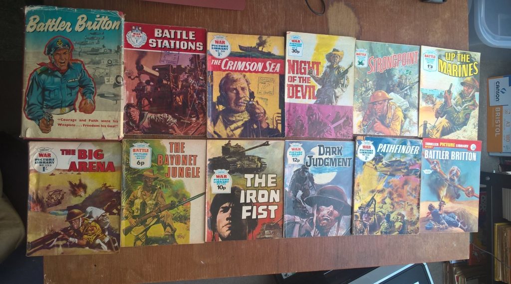 The British war comics featuring Hugo Pratt’s art inside. Of these, Battler Britton, a hardback special published back in 1960/61 often commands the highest back issue price. Photo with thanks to Bambos Georgiou 